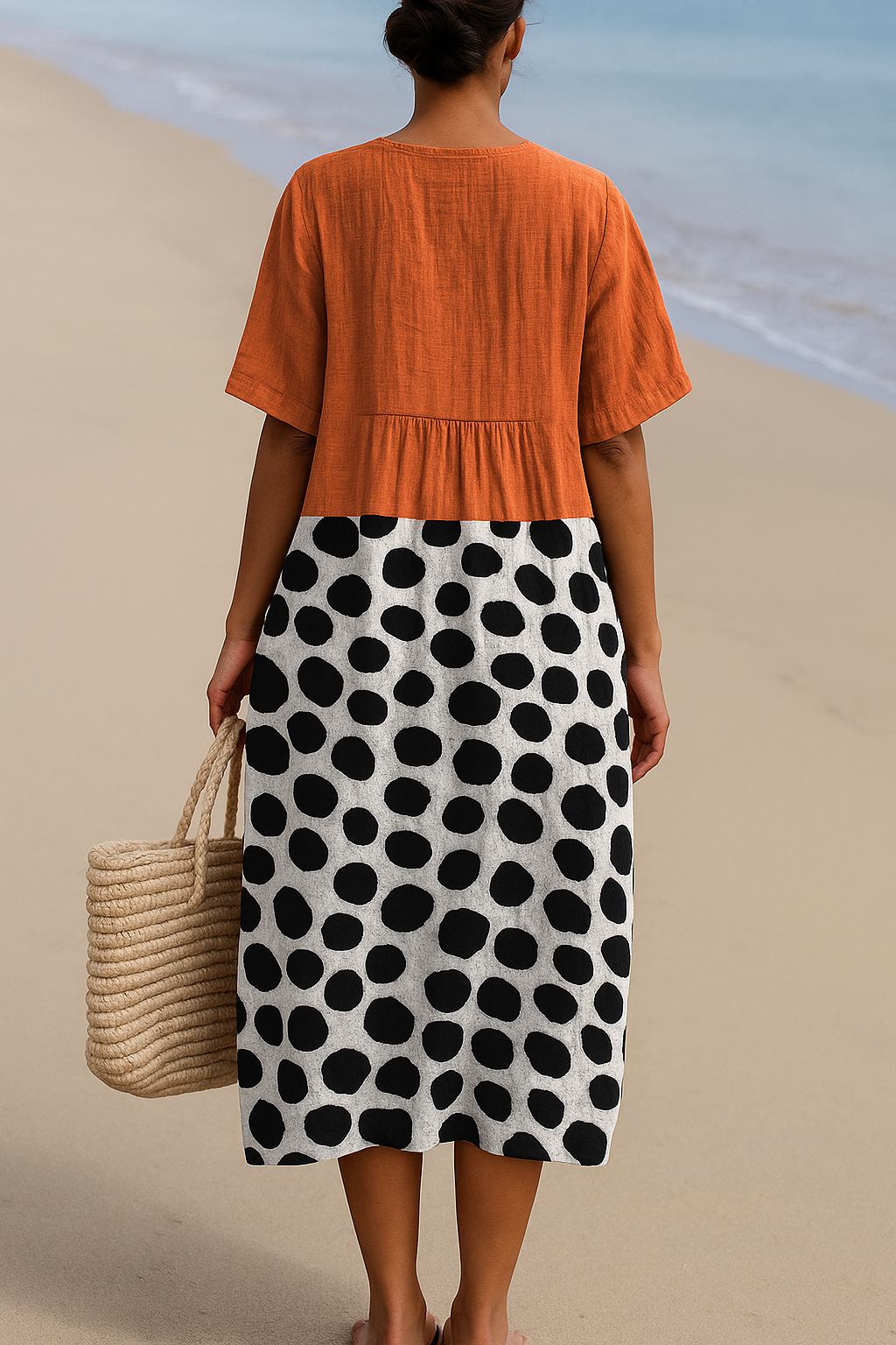 Maëlle | Orange Dress Featuring Bold Polka Dots