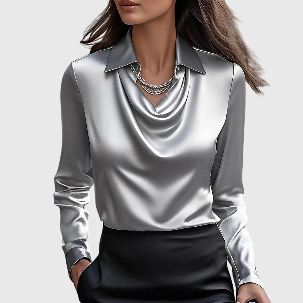 Sylvia™ | Blouse with luxurious shine and pleated collar