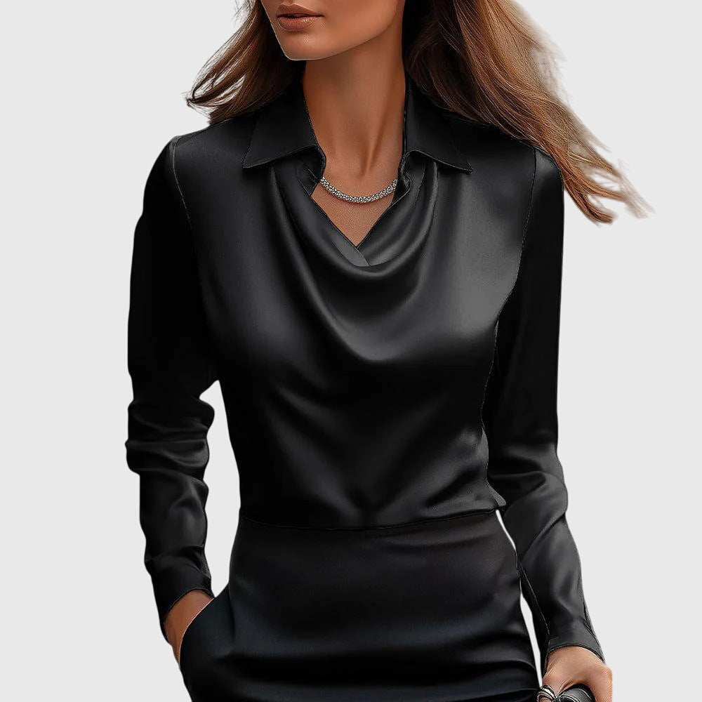 Sylvia™ | Blouse with luxurious shine and pleated collar