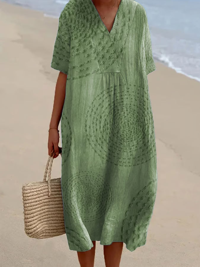 Arielle | Flowing Dress with Circular Embroidery