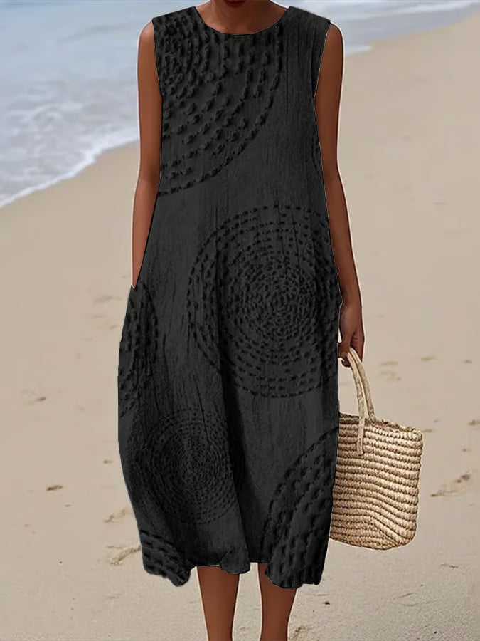 Maelle | Textured Pattern Long Sleeveless Dress