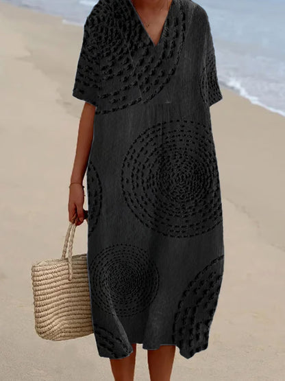 Arielle | Flowing Dress with Circular Embroidery