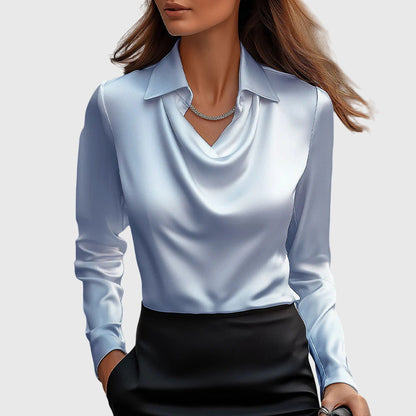 Sylvia™ | Blouse with luxurious shine and pleated collar