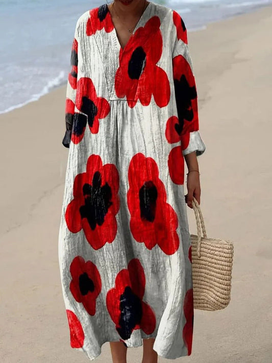 Alba | Floral Maxi Dress in Red