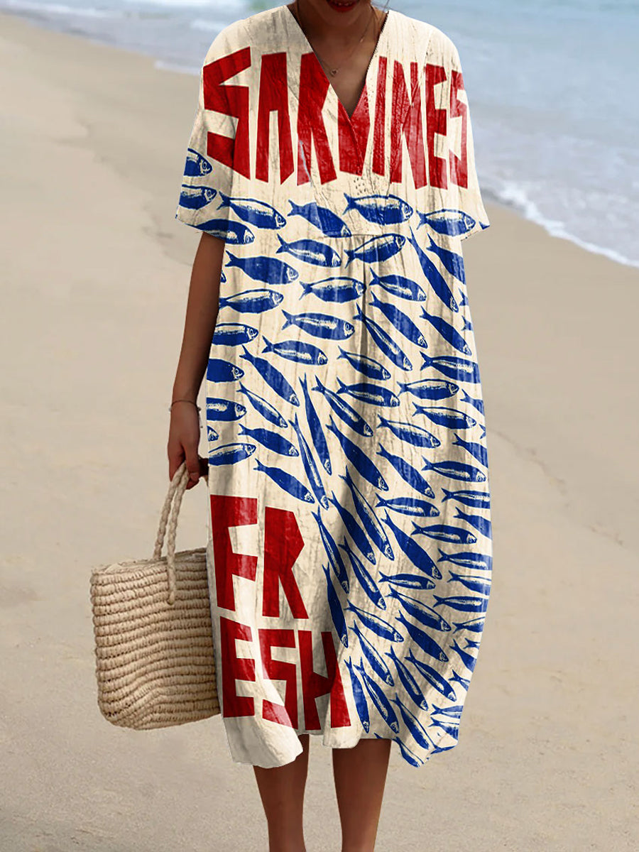 Marcia | Dress with Sardine Print