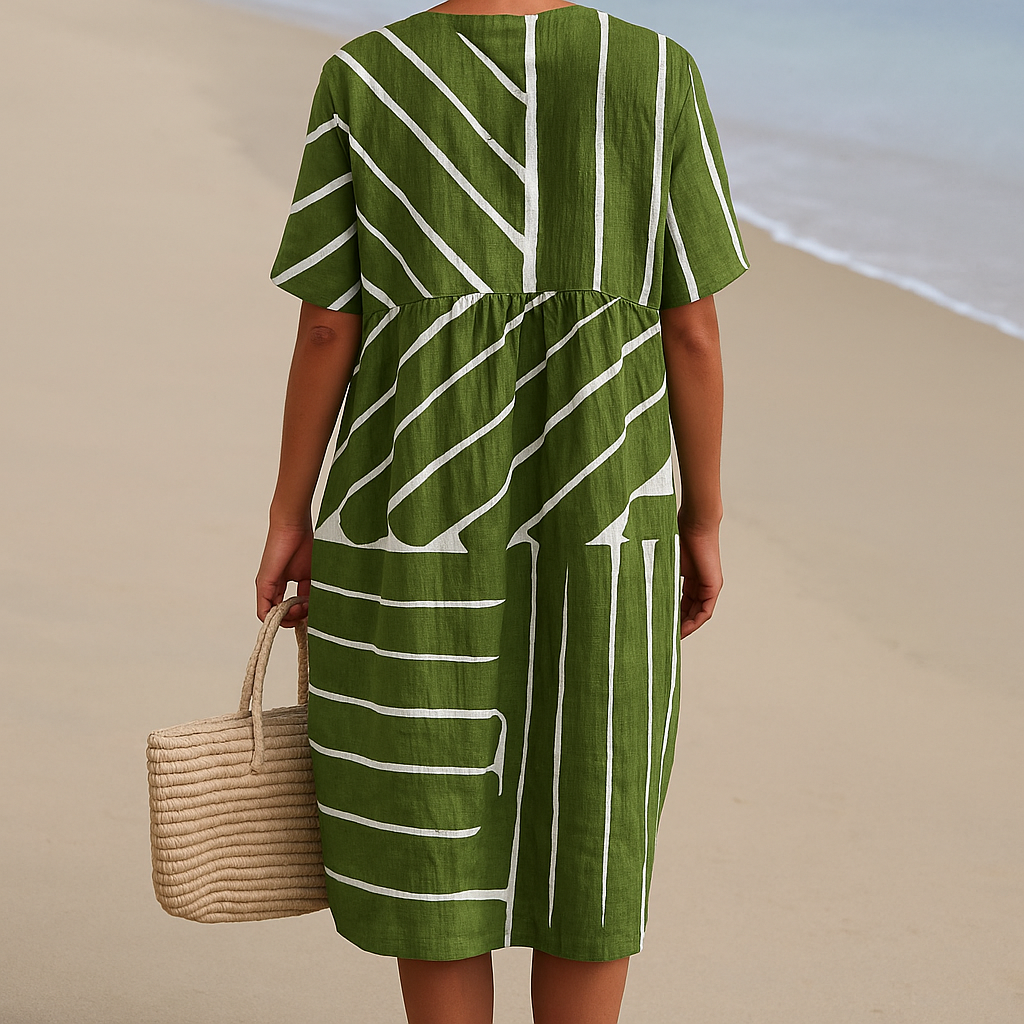 Yana | Geometric Pattern Green Dress