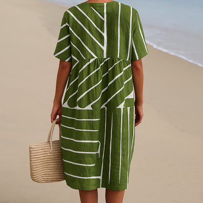 Yana | Geometric Pattern Green Dress