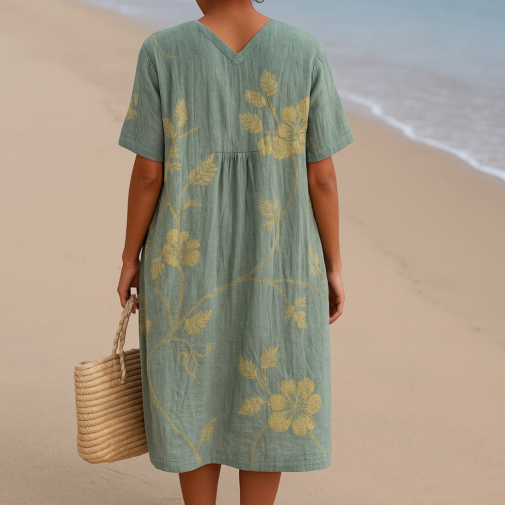 Olivia | Floral Embroidered Blue-Gray Dress