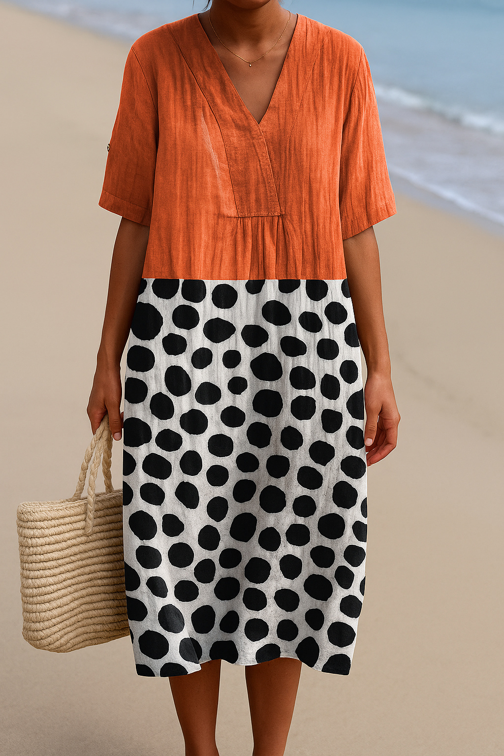 Maëlle | Orange Dress Featuring Bold Polka Dots