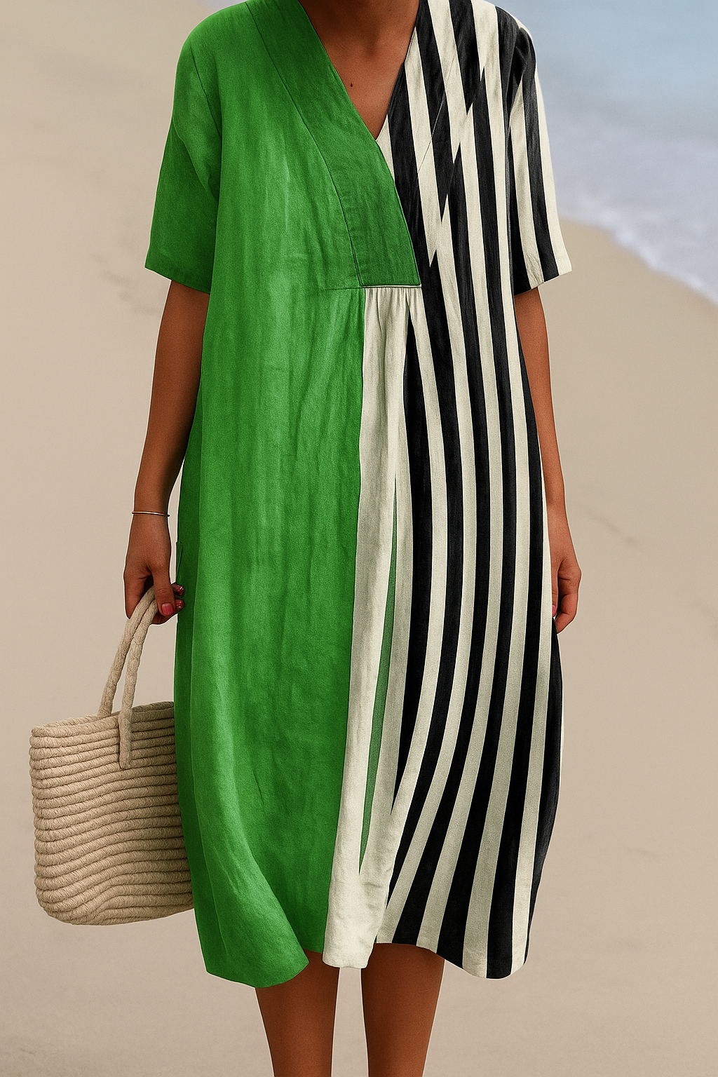 Iris | Vibrant Green Dress Featuring Black Stripes