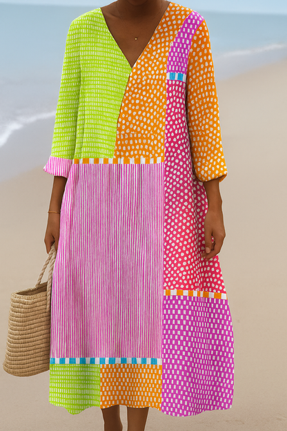 Zélie | Colorful Polka Dot and Stripe Patchwork Dress