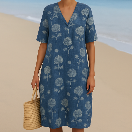 ALMA | Floral Dress in Indigo Blue