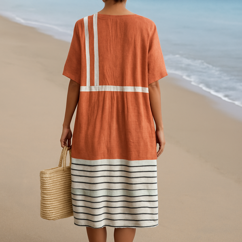 Mara | Terracotta Dress Featuring Graphic Stripes
