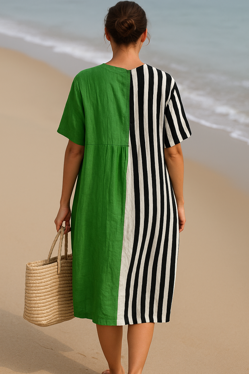 Iris | Vibrant Green Dress Featuring Black Stripes