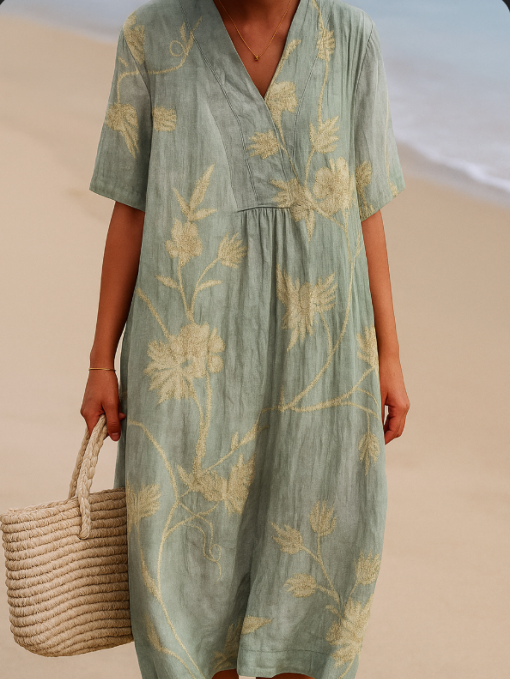 Olivia | Floral Embroidered Blue-Gray Dress