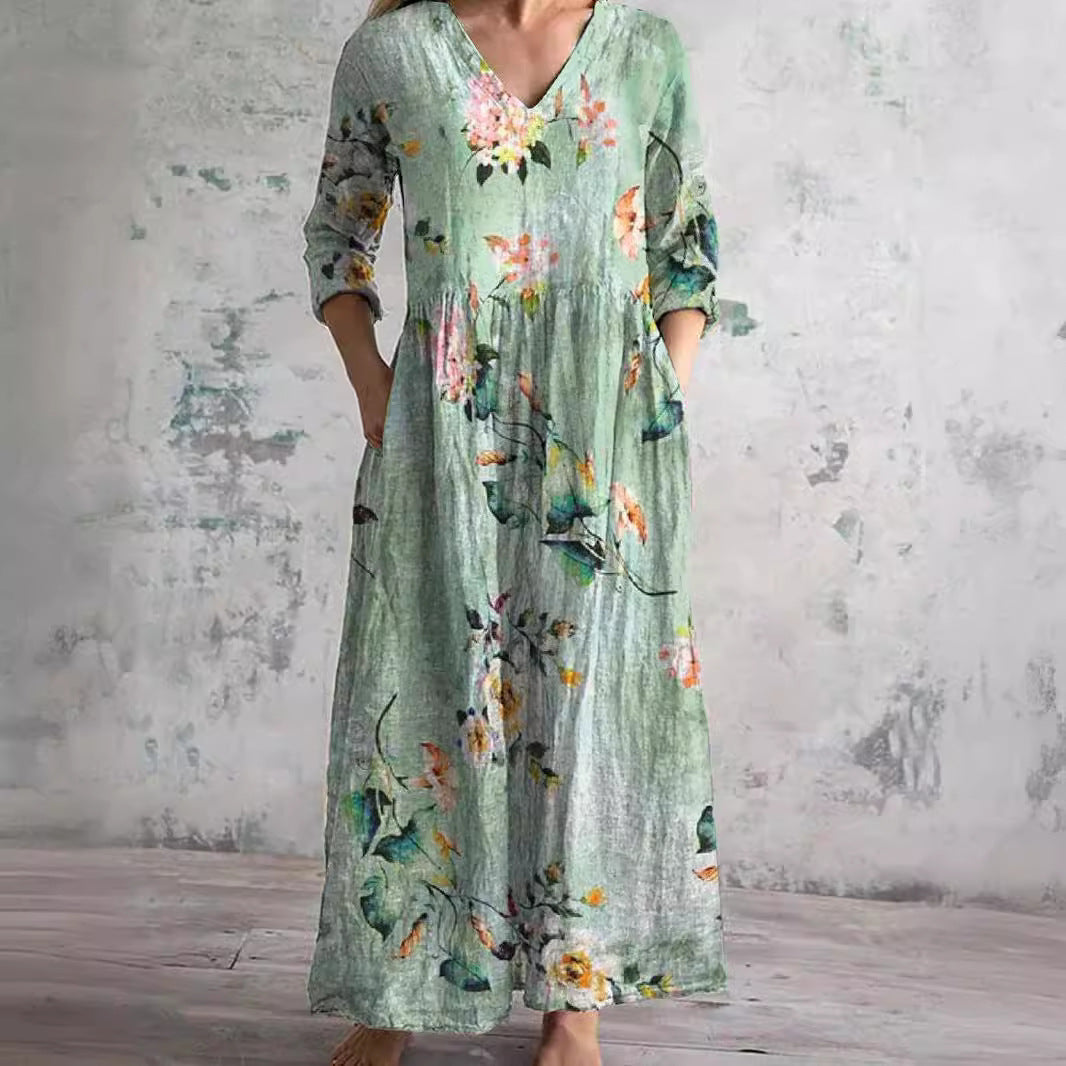 Fiona™ | Floral Linen-Cotton Dress