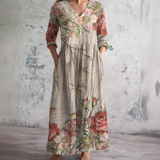 Adele | Floral Linen-Cotton Dress