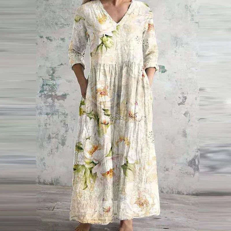 Fiona™ | Floral Linen-Cotton Dress