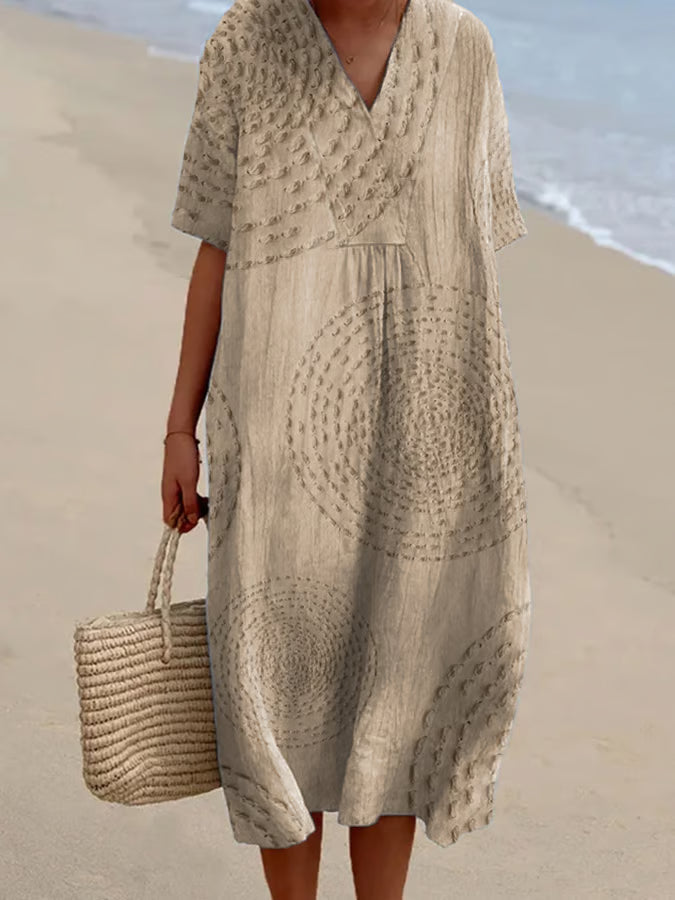 Arielle | Flowing Dress with Circular Embroidery