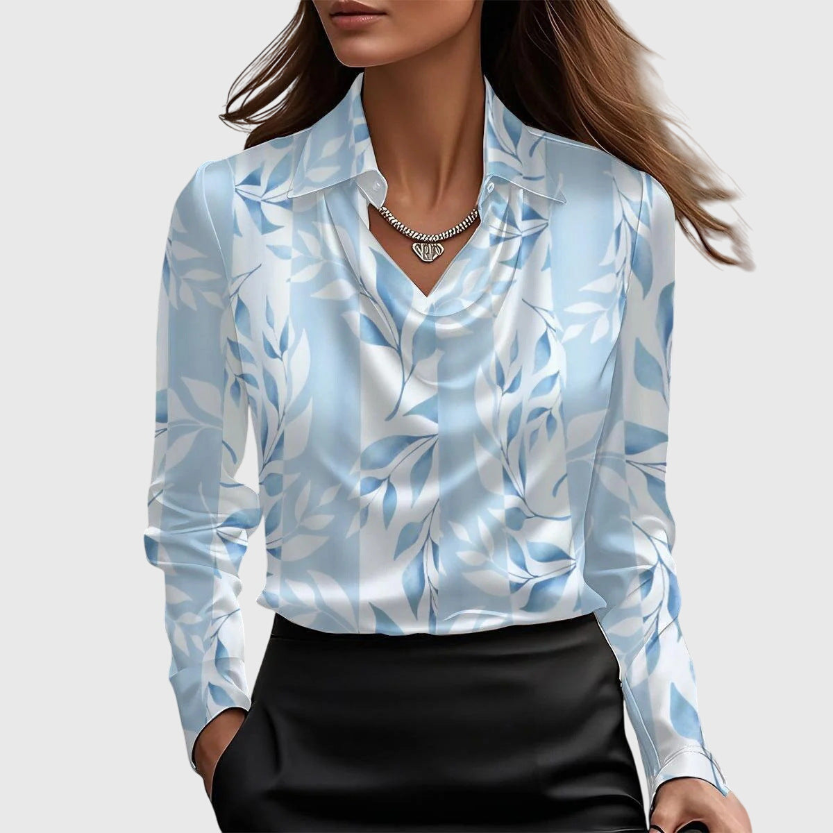Sylvia™ | Blouse with luxurious shine and pleated collar