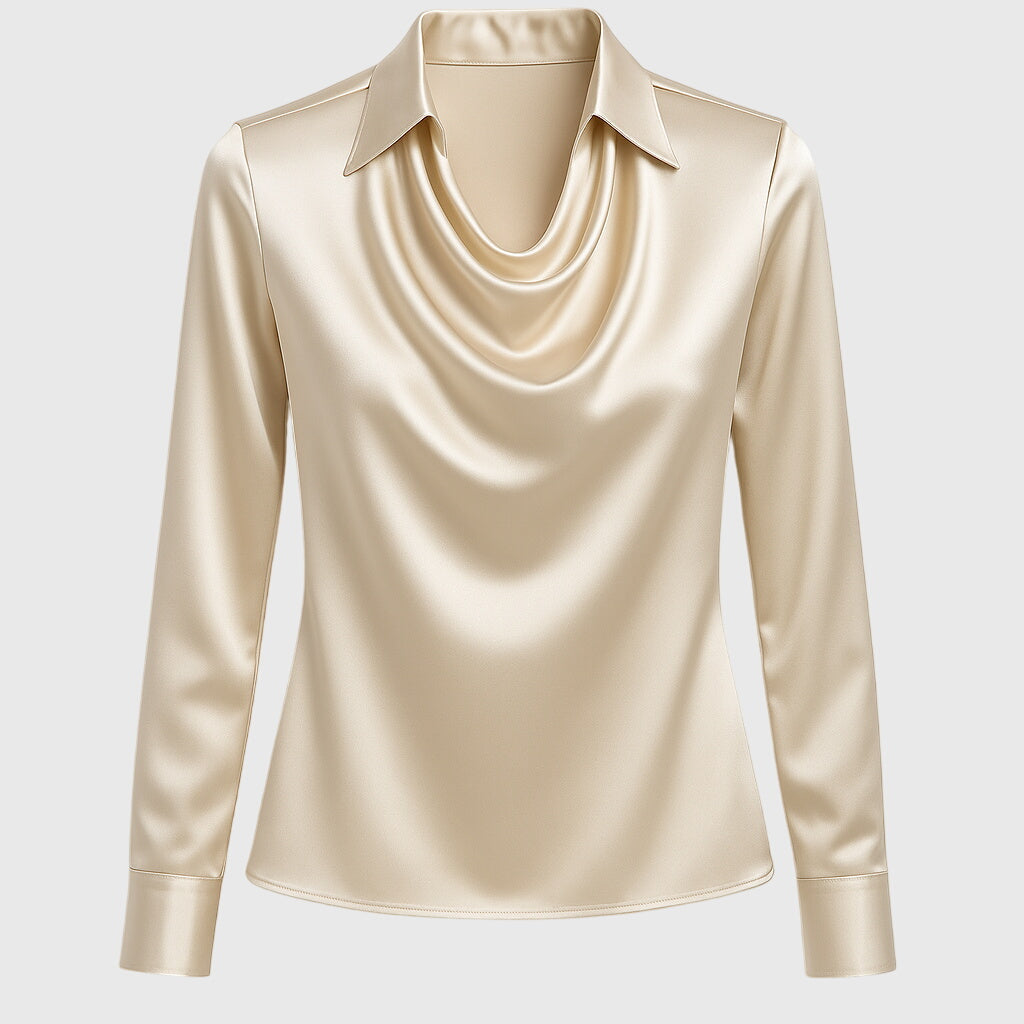 Sylvia™ | Blouse with luxurious shine and pleated collar