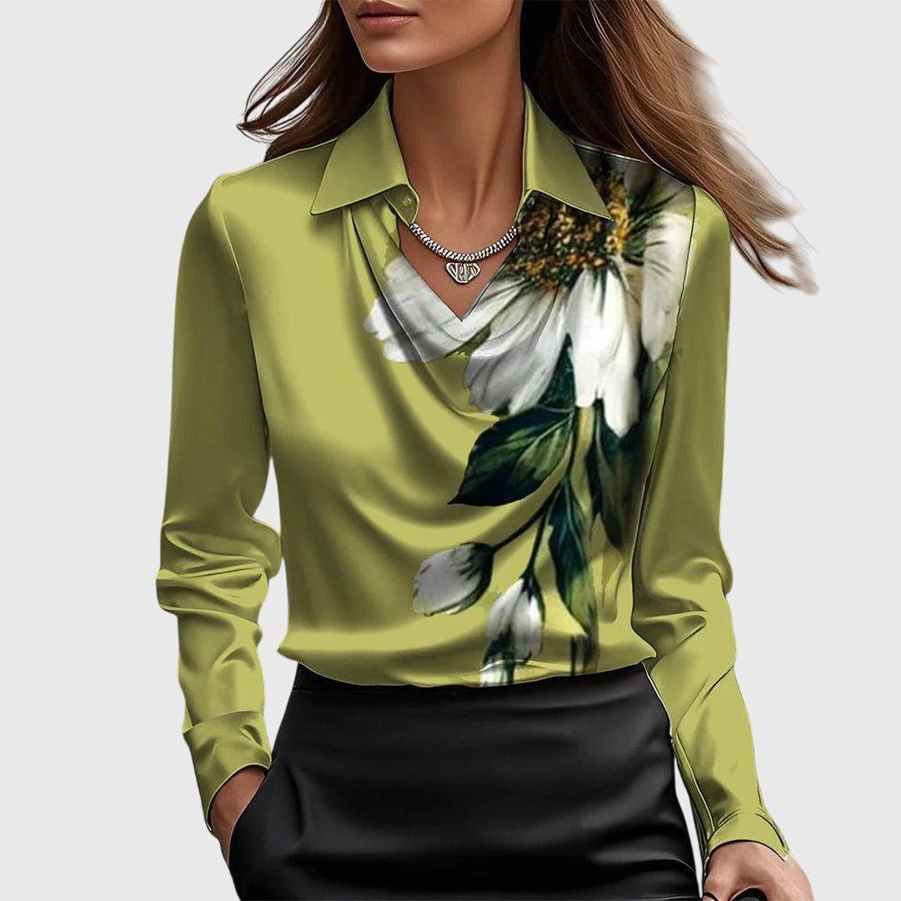 Sylvia™ | Blouse with luxurious shine and pleated collar