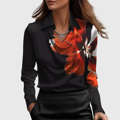 Sylvia™ | Blouse with luxurious shine and pleated collar