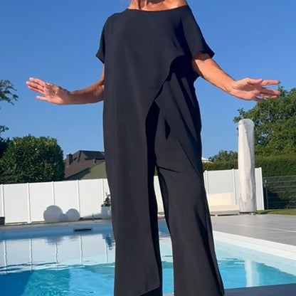 Sheila | Set of a solid-colored top and low-cut pants