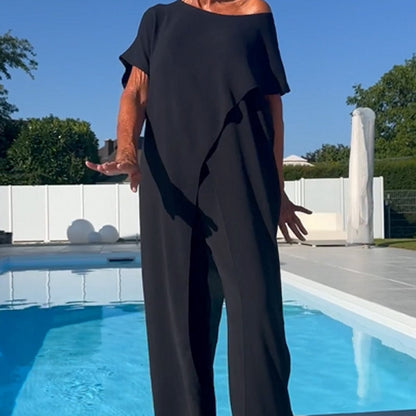 Sheila | Set of a solid-colored top and low-cut pants